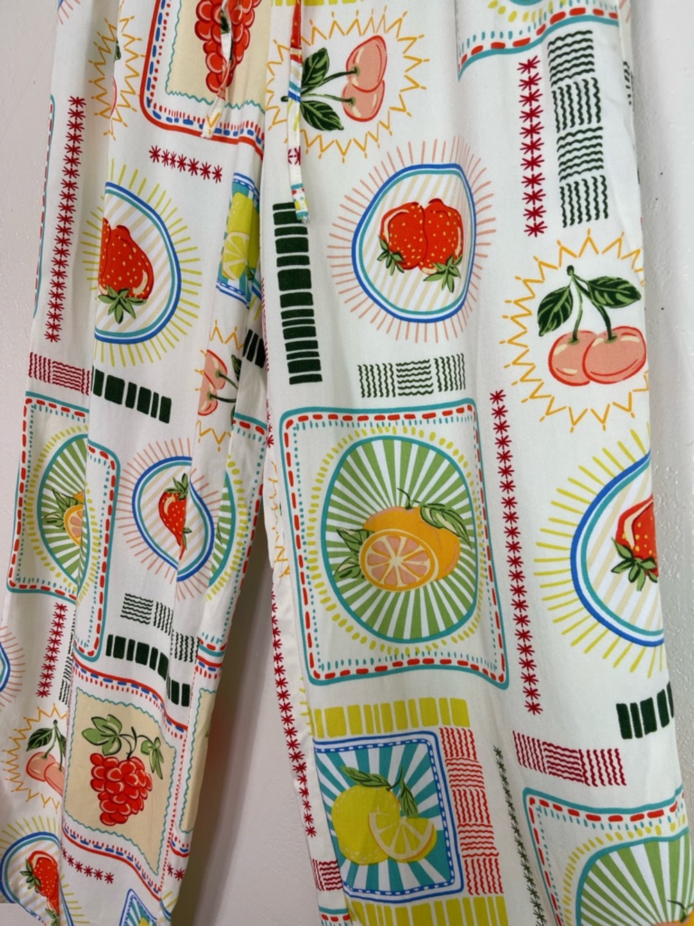 Sincerly Jules Cream Fruit-Print Wide Leg Pull-On Pants - Picture 3 of 6